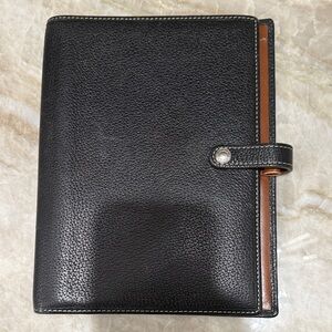 Coach Black Leather planner with Silver Detail